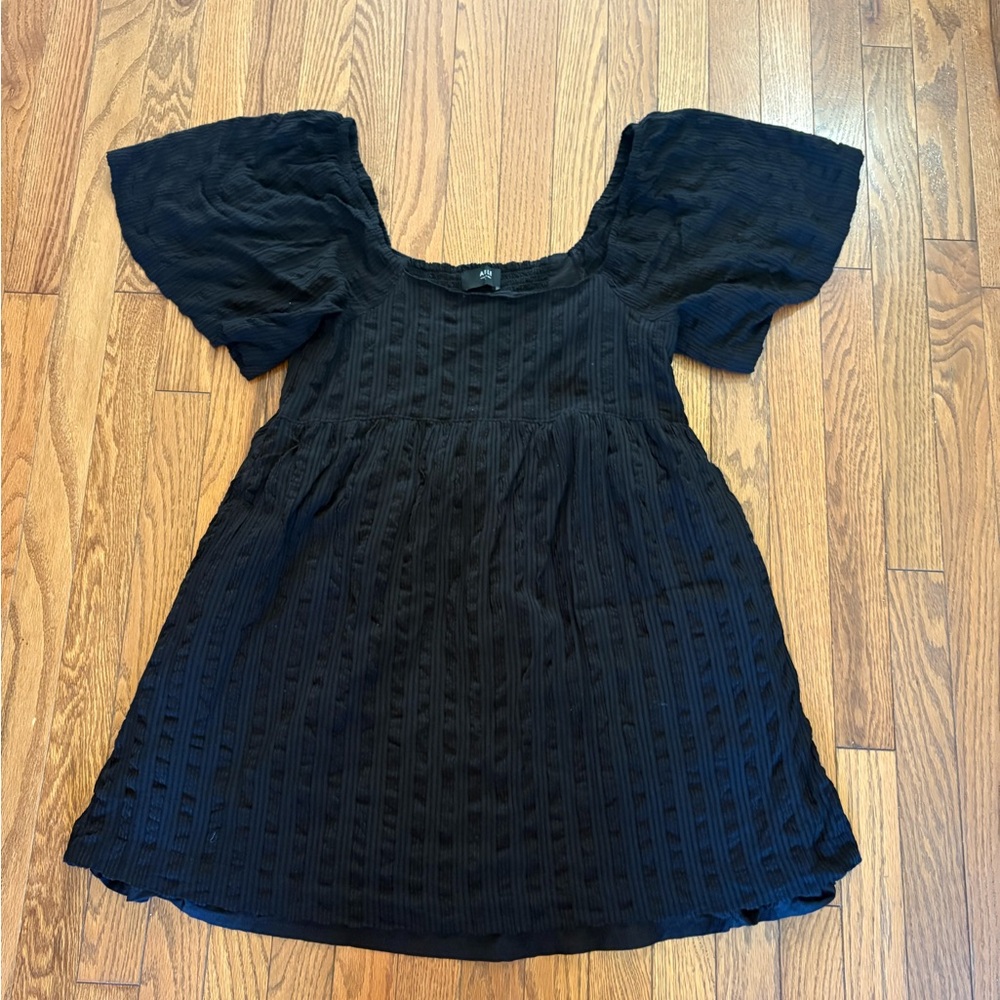 Able Black Textured Short Dress
